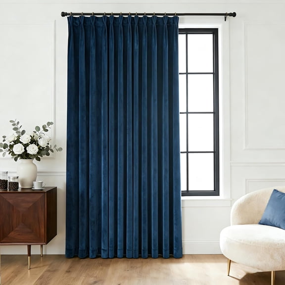 Extra Wide Navy Blue Velvet Curtains 90 Inch Length Luxury Thick Blackout Curtains for Bedroom Living Room Thermal Insulated Elegant Soft Pinch Pleat Window Drapes with Hooks 80x90 1 Panel