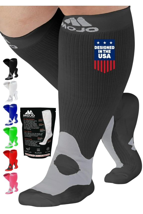 Extra Wide Opaque Compression Socks for Women & Men 20-30mmHg - Grey, 7X-Large