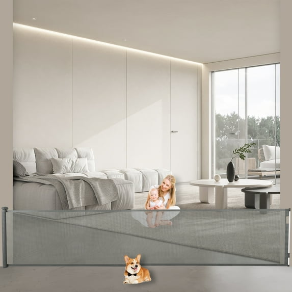 Extra Wide Retractable Baby Gate, 118inch Mesh Barrier Door, Extended Pet Gate for dogs, Useful Safety Gates For Stair, Hallways, Kitchens, Indoor, Outdoor, Bedrooms, Grey