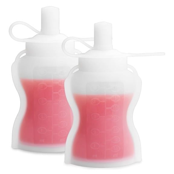Extra Wide Reusable Baby Food Pouches Silicone - Refillable Pouches for Toddlers (White, Pack of 2)