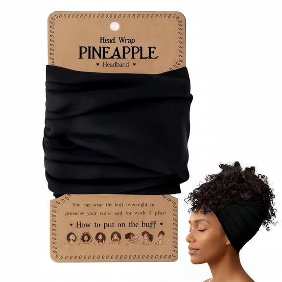 Extra Wide Sleep Head Wrap for Curly & Coily Hair – Stretch Pineapple Method Night Headband for Women, Frizz Control Scarf for Thick Natural Hair, Black 19.7” x 9” Soft Polyester Spandex Hair Wrap