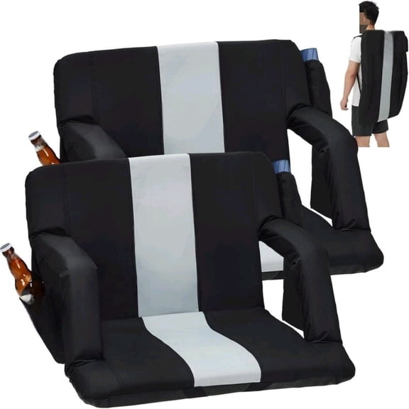 Extra Wide Stadium Seat with Back Support, 6-Position Reclining Bleacher Chair - Padded Cushion, Anti-Slip Mat, Cup Holders & Large Pockets for Football, Baseball, Concerts, Outdoor Events