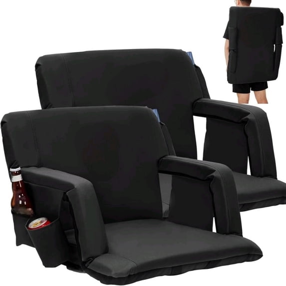 Extra Wide Stadium Seat with Back Support, 6-Position Reclining Bleacher Chair - Padded Cushion, Anti-Slip Mat, Cup Holders & Large Pockets for Football, Baseball, Concerts, Outdoor Events
