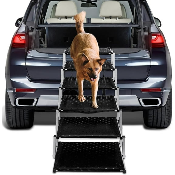 Extra Wide Stairs for Car - Foldable Dog Ramps for Large Dogs With Non-Slip Surface, Portable Steps for Cars, SUV, Truck, Support Up to 250 Lbs