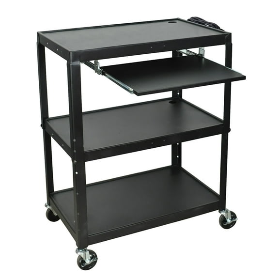 Extra Wide Steel Adjustable Height AV Cart With Pullout Keyboard Shelf