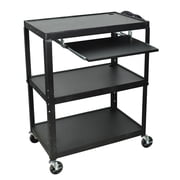 Luxor AVJ42XLKB Extra-Large Steel AV Cart with Adjustable-Height, Pullout Keyboard Tray, 3 Shelves, 24" to 42" Height, Black