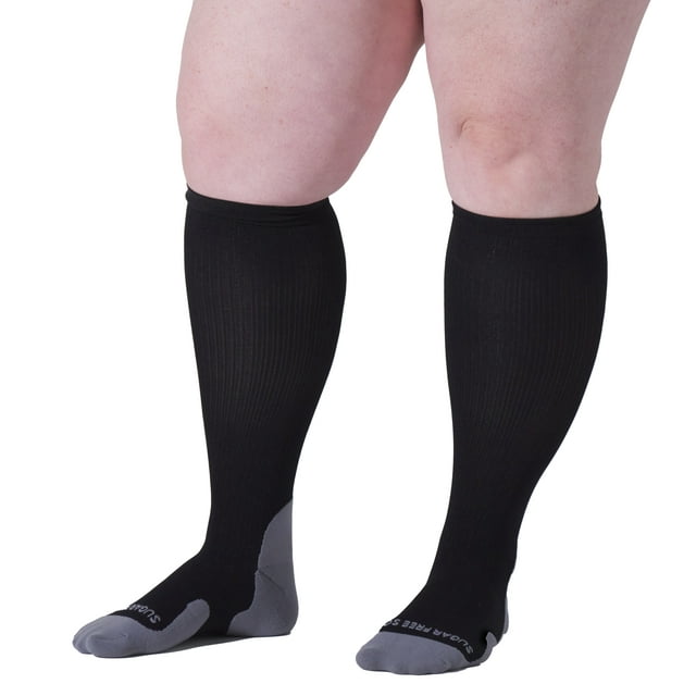 Extra Wide Stretch Compression Socks | Big & Tall Mens Black | 15-20
