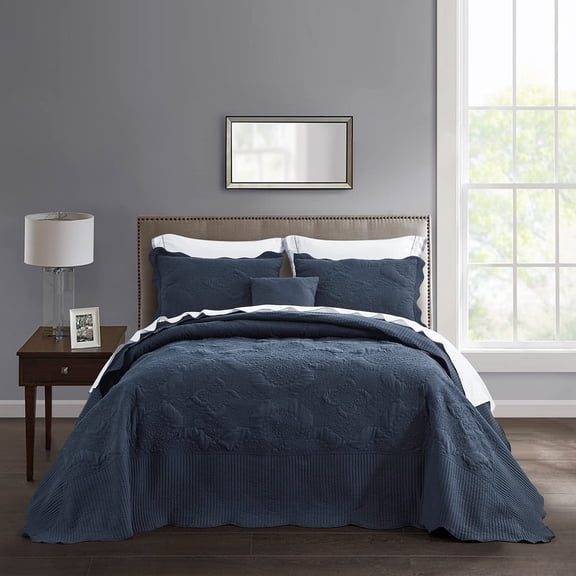 Extra Wide Super King (128" x 120") 2 - Polar Night - Damask Stitched Bedding Set