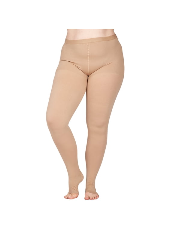 Extra Wide Support Open Toe Pantyhose for Women 20-30mmHg Travel - Beige, 5XL