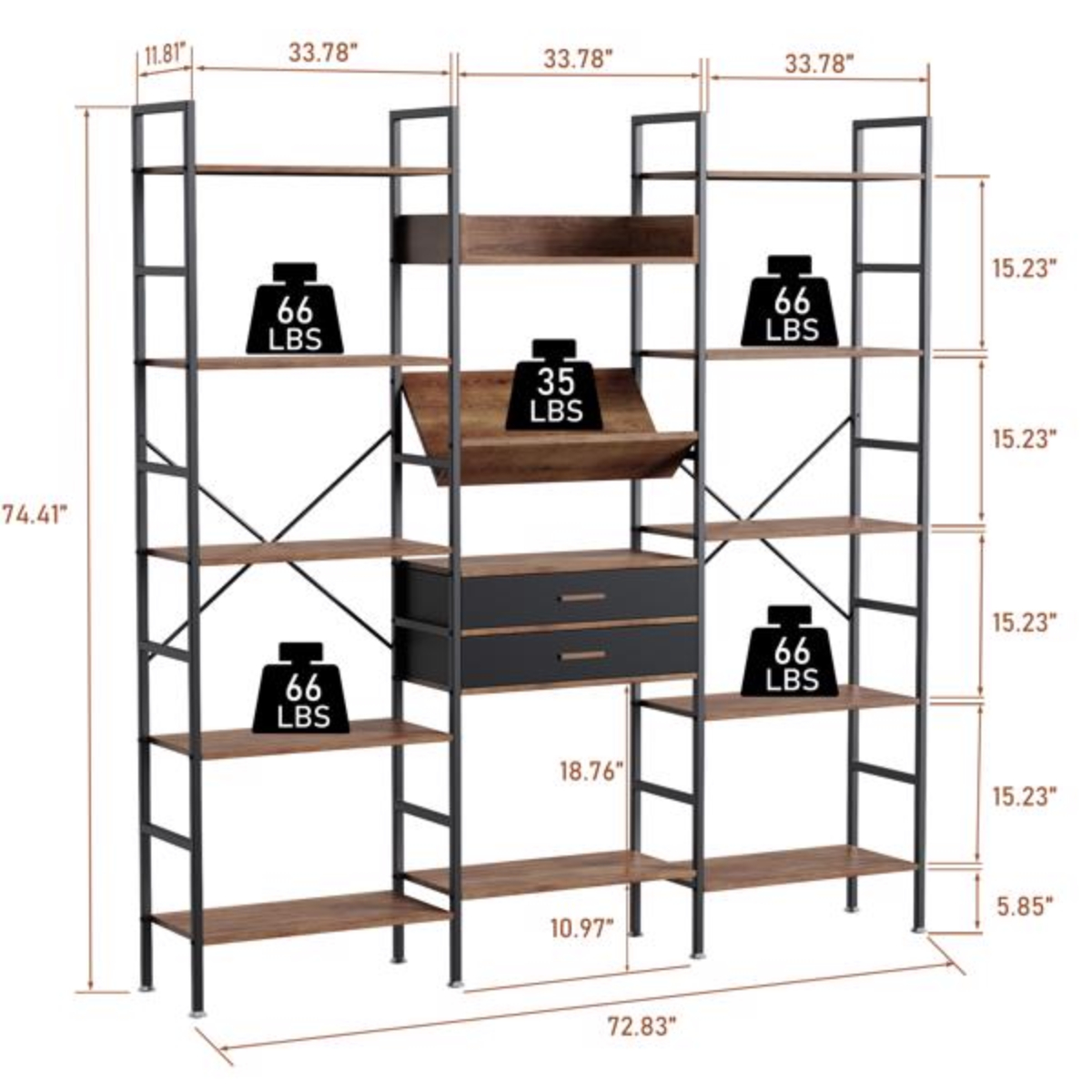 Extra Wide and Tall 5 Tier Bookshelf with 14 Open Display Shelves