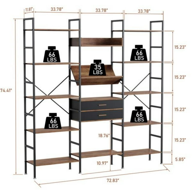 Extra Wide and Tall 5 Tier Bookshelf with 14 Open Display Shelves