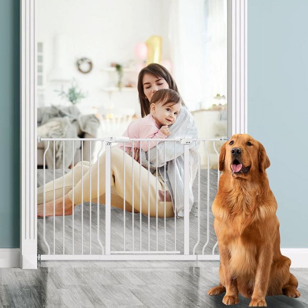 Babelio Metal Baby Gate, 29-48'' Auto Close Easy Install Pet Gate, Extra  Wide Walk Thru Child Safety Gate with Door, Pressure Mounted Dog Gate for