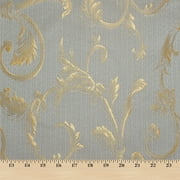 Extra Wide Vine Upholstery Jacquard 100% Polyester 118" Fabric By The Yard - Baby Blue / Gold