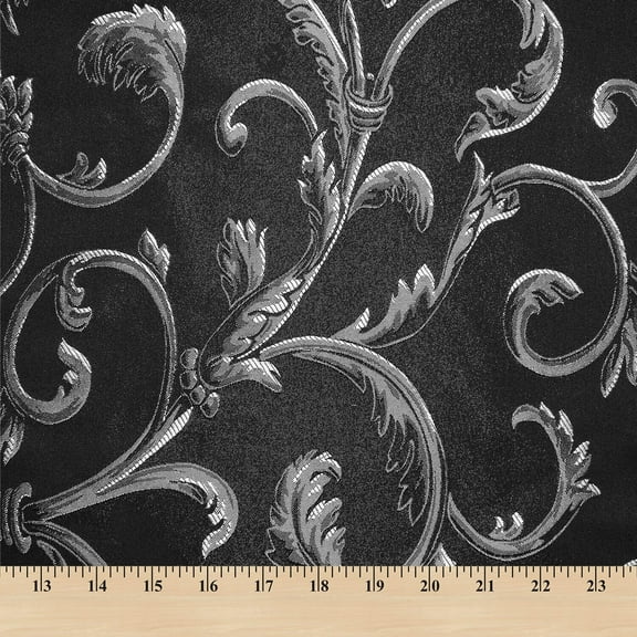 Extra Wide Vine Upholstery Jacquard 100% Polyester 118" Fabric By The Yard - Black / Silver
