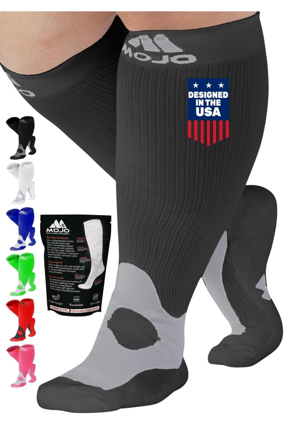 Extra Wide Women and Mens Compression Socks 20-30mmHg Diabetic - Grey, 4X-Large