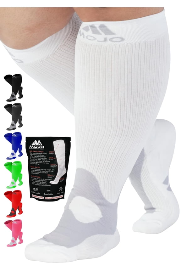 Extra Wide Women and Mens Compression Socks 20-30mmHg - White, 4X-Large