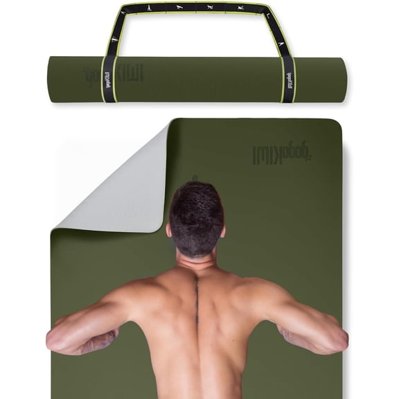 Extra Wide Yoga Mat 72 Inch L x 36 Inch W Non Slip Fitness Exercise Mat with Alignment Marks Olive Green Standard 1/4 Inch Thick