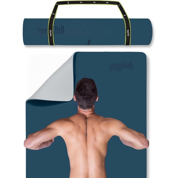 Extra Wide Yoga Mat (72"L x 36"W) with Alignment Marks, Extra Cushion (1/2 Inch Thick), Midnight Blue