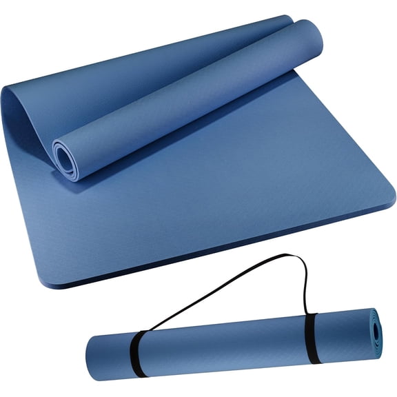 Extra-Wide Yoga Mat 72" x 32", 6mm Non-Slip TPE Exercise Mat in Dark Blue with Carry Strap