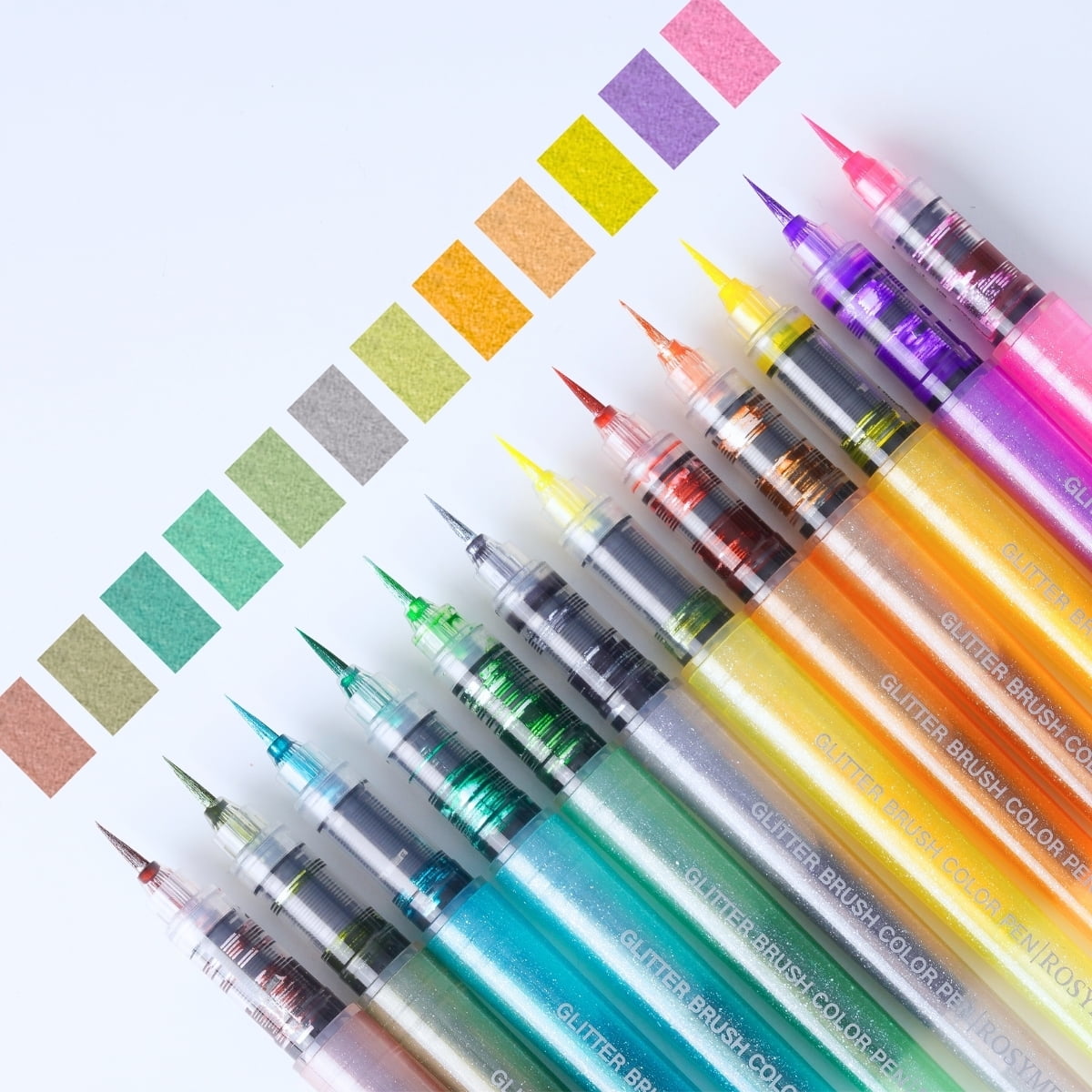 Extra-fine Soft Tip Watercolor Glitter Markers, 12 Pack Glitter Brush Marker Pen, Water-based Ink Sparkle Pen, Glitter Paint Pen