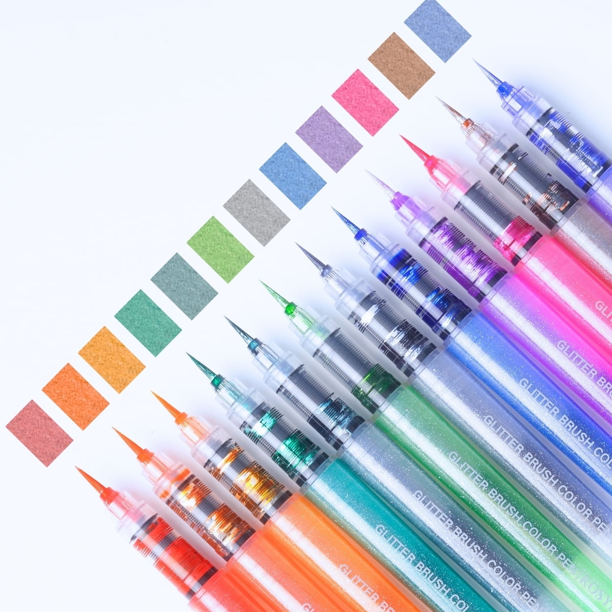 Extra-fine Soft Tip Watercolor Glitter Markers, 12 Pack Glitter Brush Marker Pen, Water-based Ink Sparkle Pen, Glitter Paint Pen
