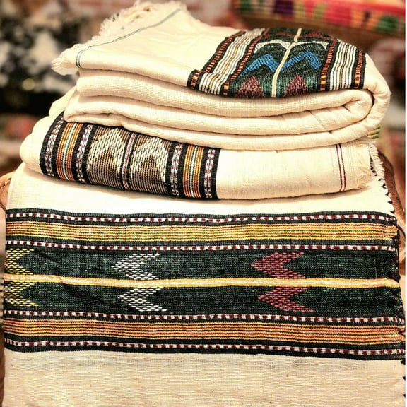 Extra large- Handmade Ethiopian 100% Cotton Gabi Blanket: Traditional Diamond Throw Ethiopian hand Woven all natural.