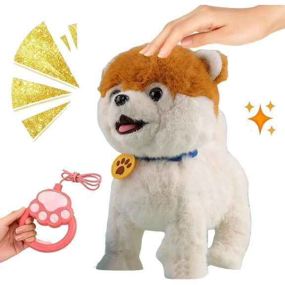 2026 Wuffy Robot Dog Lifelike Toy Dog, Interactive Robot with Touch Sensing Voice Mimic Licking Motion Leash Remote Soft Fur for Kids Battery Powered (Style-A)