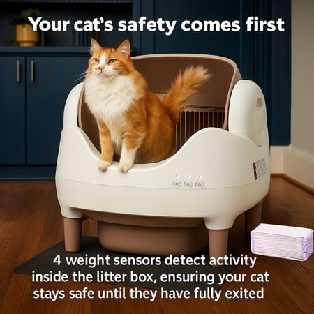 Extra-large Smart Self-cleaning Cat Litter Box, Smart Litter Box With App-Controlled Automatic Cleaner, Built-in Ambient Light & Dual Odor Elimination, 2-Week Automatic Maintenance, Large Waste Bin,