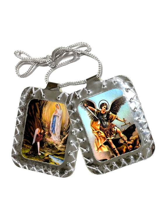 Extra large leather silvering scapular, Escapulario extra grande de cuero plateado