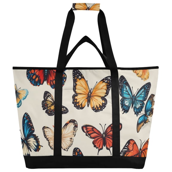 Extra-large wide opening design capacity hand-held ice pack, thickened insulation layer for long-lasting cold retention for outdoor shopping, picnics and camping. Multicolor Butterfly