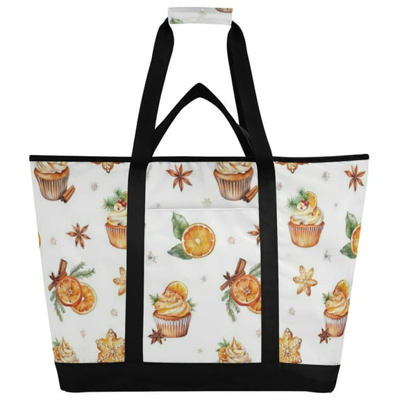 Extra-large wide opening design capacity hand-held ice pack, thickened insulation layer for long-lasting cold retention for outdoor shopping, picnics and camping. Orange Freeze-drying and Cupcake