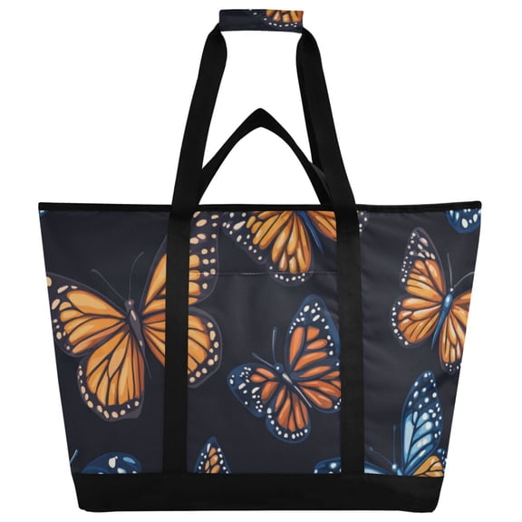 Extra-large wide opening design capacity hand-held ice pack, thickened insulation layer for long-lasting cold retention for outdoor shopping, picnics and camping. Yellow Blue Butterfly