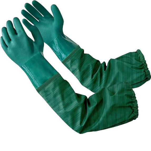 Extra-long 26" Rubber Pond Gloves, Chemical Resistant Gloves PVC Reusable,Heavy Duty Waterproof Cleaning Gloves with Cotton Liner,Anti-skid, Acid-alkali and Oil