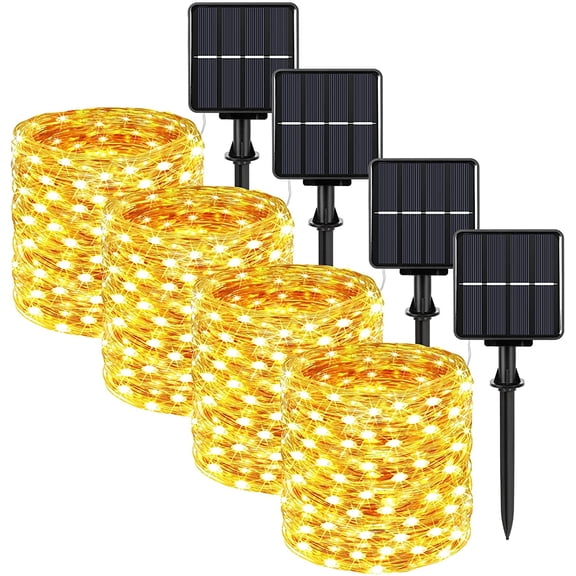 Extra-long 288FT 800LED Solar Fairy String Lights, 4-Pack 72FT 200 LED Outdoor Twinkle Lights Waterproof, 8 Lighting Modes, Warm White Copper Wire for Deck Backyard Tree Garden Fence Pool Party