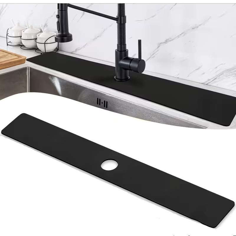 Extra long kitchen sink splash pad | Silicone faucet pad, super absorbent diatomaceous earth, quick drying, cutable bathroom splash pad