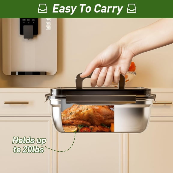 Extra stainless steel Food Storage Containers with Sealed lid for Roasting Turkey, Chicken,Baking Casserole, Fruits, Party, , OvenSafe, Freezer, Dishwasher（7500ML/264OZ）