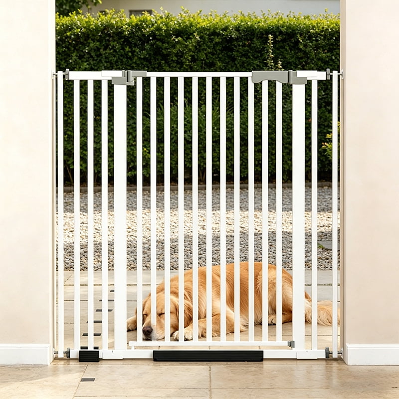 Extra-tall cat door (51 inches), 30-41 inch wide automatic closing pet door with extension kit; drill-free pressure-install dog door, suitable for living room, hallway, and study.