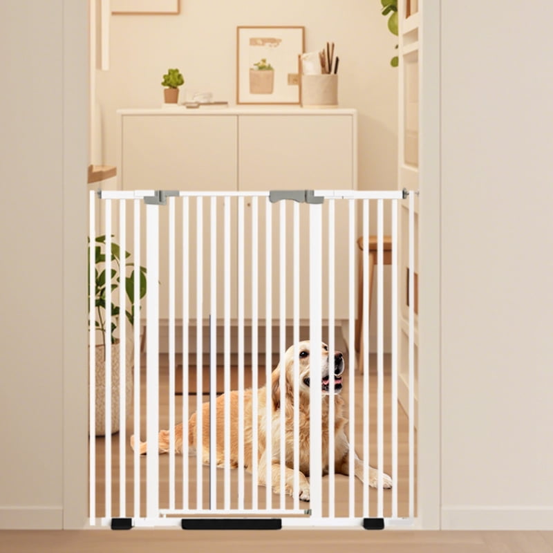 Extra-tall cat door (51 inches), 30-49 inch wide automatic closing pet door with extension kit; drill-free pressure-install dog door, suitable for living room, hallway, and study.