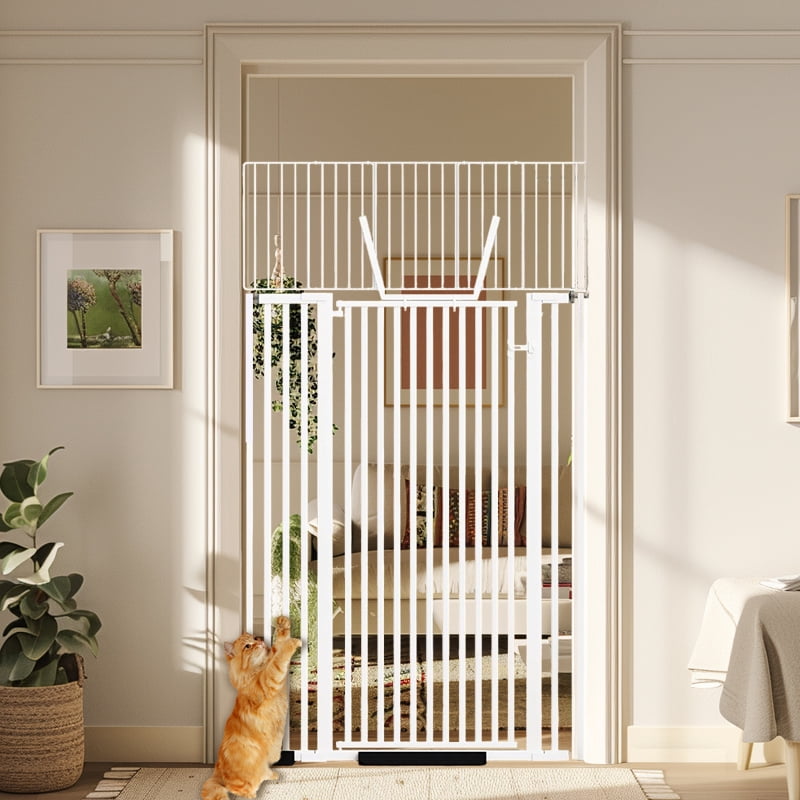 Extra-tall cat door (71 inches), 30-41 inch wide automatic closing pet door with extension kit; drill-free pressure-install dog door, suitable for living room, hallway, and study.