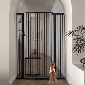 Pet Gate,Domipet 55.1 inch Extra Tall Dog Gate,29.5''-40.6''Wide with Cat Door,Pet Gate for Doorway Stairs,Black