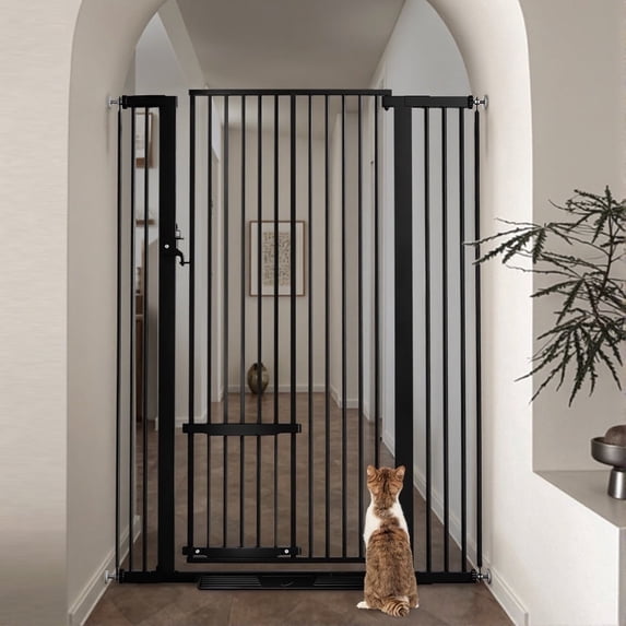 Pet Gate,Domipet 55.1 inch Extra Tall Dog Gate,29.5''-40.6''Wide with Cat Door,Pet Gate for Doorway Stairs,Black