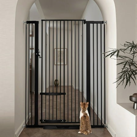 Pet Gate,Caveen 55.1 inch Extra Tall Dog Gate,29.5''-40.6''Wide with Cat Door,Pet Gate for Doorway Stairs,Black