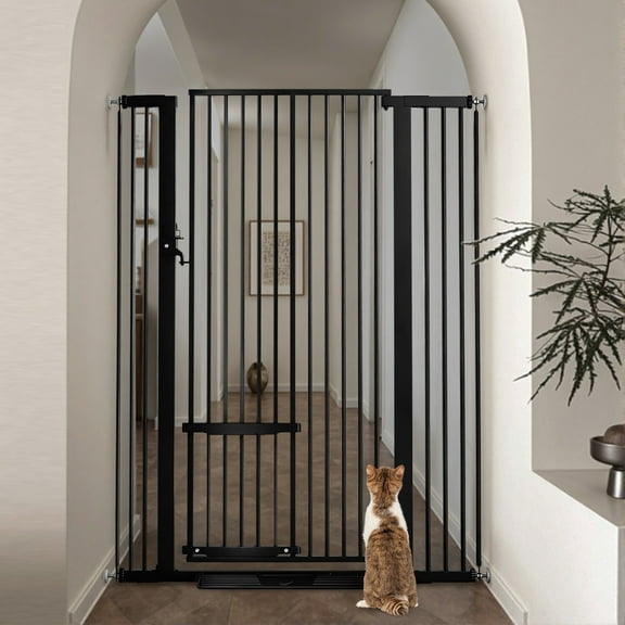 Pet Gate,Caveen 55.1 inch Extra Tall Dog Gate,29.5''-40.6''Wide with Cat Door,Pet Gate for Doorway Stairs,Black