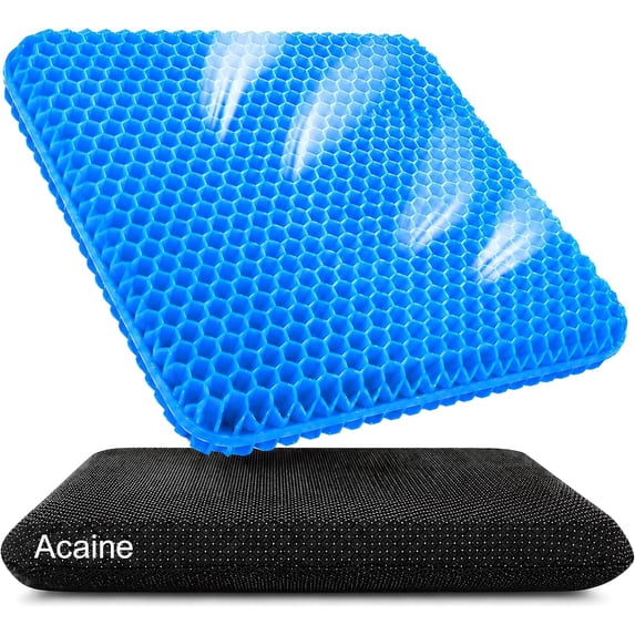 Extra thick large pure gel seat cushion, suitable for long sitting, breathable comfortable back cushion, relieves sciatica, tailbone & hip pain, washable portable cushion suitable for office chairs,