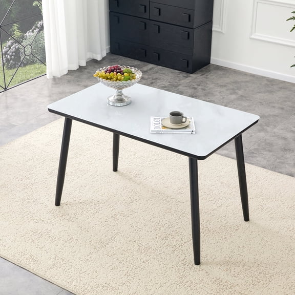 ExtraLco 47" Faux Marble Dining Table for 4–6, Modern Rectangular Kitchen Table with Metal Legs