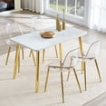 thumbnail image 1 of ExtraLco 5 Piece Dining Table Set for 4, White Faux Marble Table with 4 Clear Chairs and Gold Legs, 1 of 13