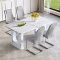 thumbnail image 1 of ExtraLco 5 Piece Dining Table Set for 4, White Marble Look Table with 4 Light Gray PU Chairs, 1 of 9