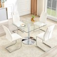 thumbnail image 1 of ExtraLco 5 Piece Glass Dining Table Set for 4, Square Tempered Glass Kitchen Table with White PU Leather Chairs and Chrome Base, 1 of 10