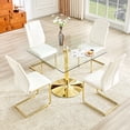 thumbnail image 1 of ExtraLco 5 Piece Glass Dining Table Set for 4, Tempered Glass Kitchen Table with PU Leather Chairs and Gold Metal Frame for Dining Room, 1 of 10