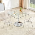 thumbnail image 1 of ExtraLco 5 Piece Square Glass Dining Table Set for 4, Tempered Glass Kitchen Table with Transparent Plastic Chairs and Silver Metal Base for Dining Room, 1 of 10